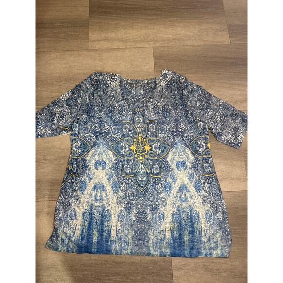 Women's New Directions Curvy Blue Blouse with Rhinestones 1X - Picture 4 of 4